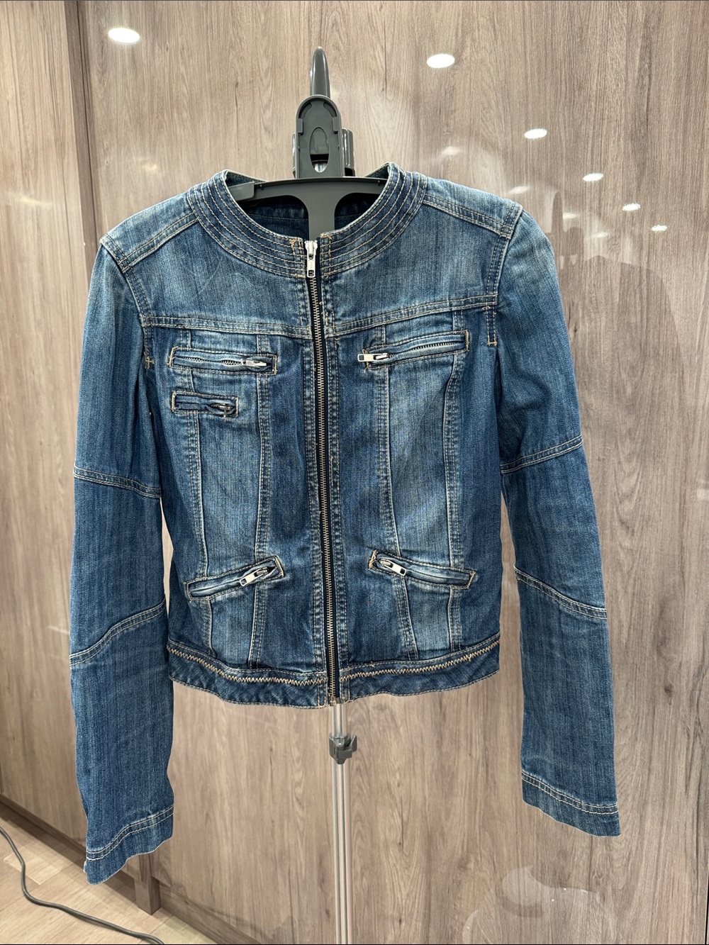 Mango Blue Zip-Front Denim Jacket